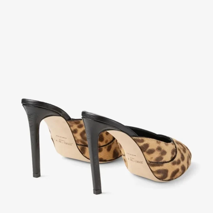 Brigitte Mule 100 Natural Leopard Print Pony Mules