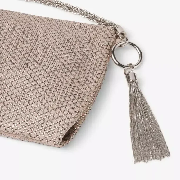 Callie Ballet Pink Suede Clutch Bag with Diamond Motif and Crystal Hotfix