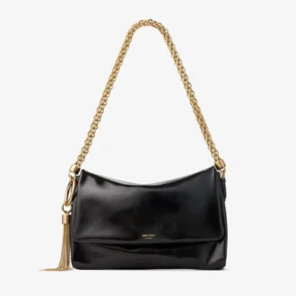 Callie Flap Black Shiny Biker Leather Shoulder Bag