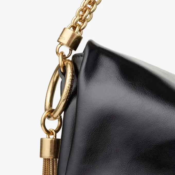 Callie Flap Black Shiny Biker Leather Shoulder Bag
