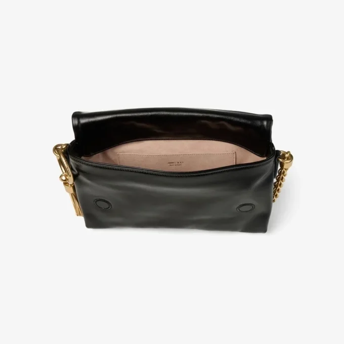 Callie Flap Black Shiny Biker Leather Shoulder Bag