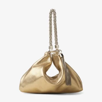 Callie Gold Metallic Leather Clutch Bag with Chain Strap