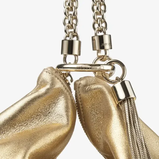Callie Gold Metallic Leather Clutch Bag with Chain Strap