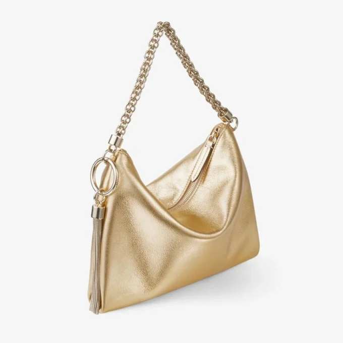 Callie Gold Metallic Leather Clutch Bag with Chain Strap