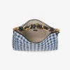 Callie Maxi Marine Mix Gingham Raffia Shoulder Bag with Detachable Woven Nappa Leather Strap
