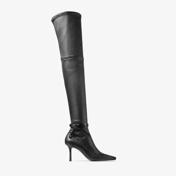 Camie over the Knee Boot Black Stretch Nappa and Spazzolato Leather Boot