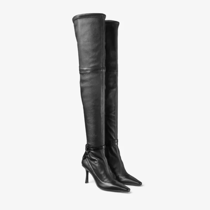 Camie over the Knee Boot Black Stretch Nappa and Spazzolato Leather Boot