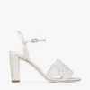 Cary 85 Ivory Satin Block Heel Sandal with Pearl Embellishments