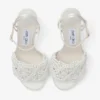 Cary 85 Ivory Satin Block Heel Sandal with Pearl Embellishments