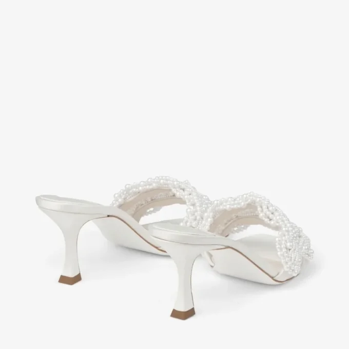 Cary Mule 70 Ivory Satin Mule Sandal with Pearl Embellishments