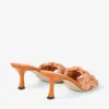 Chara 70 Sunset Orange Crochet Raffia and Nappa Leather Mule Sandals