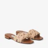 Chara Flat Tan Leather and Crochet Raffia Slide
