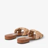 Chara Flat Tan Leather and Crochet Raffia Slide