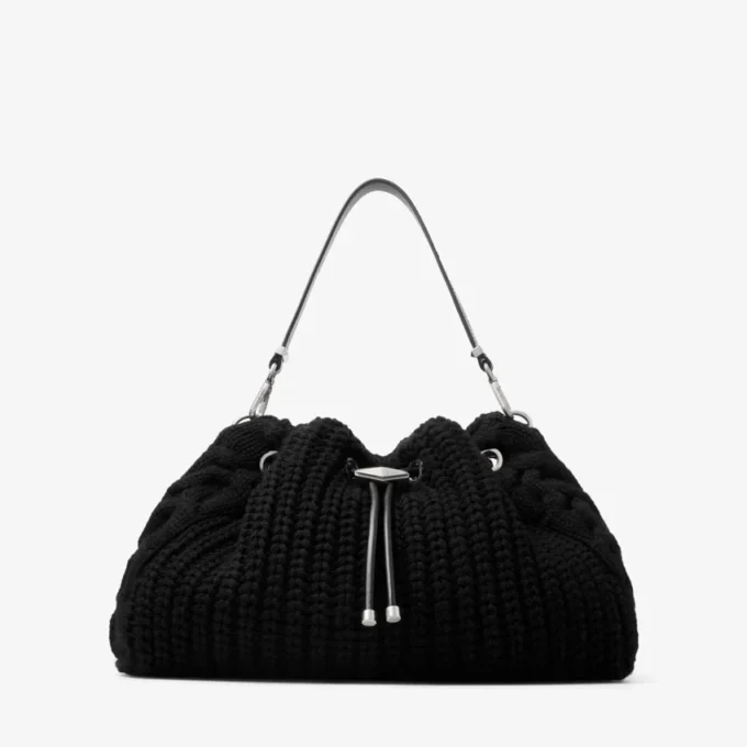 Cinch Medium Black Knitted Wool Shoulder Bag