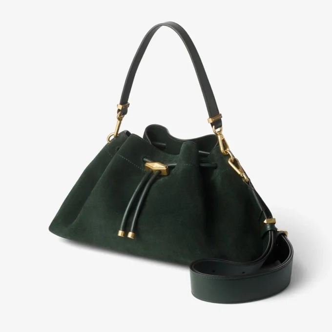 Cinch Medium British Green Suede Shoulder Bag