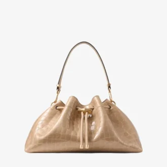 Cinch Medium Chai Shiny Croc Embossed Leather Shoulder Bag
