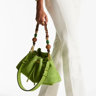 Cinch Medium Clover Suede Shoulder Bag with Braided Bead Strap