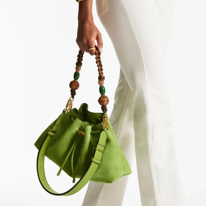 Cinch Medium Clover Suede Shoulder Bag with Braided Bead Strap
