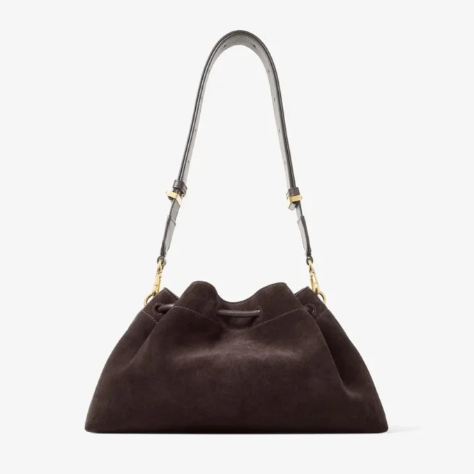 Cinch Medium Coffee Suede Shoulder Bag
