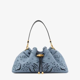 Cinch Medium Denim Shoulder Bag with Sangallo Embroidery