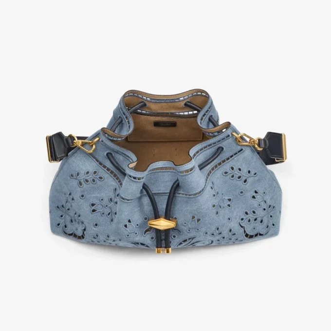 Cinch Medium Denim Shoulder Bag with Sangallo Embroidery