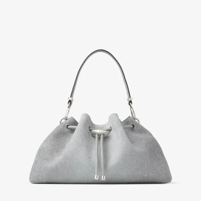 Cinch Medium Dove Suede Denim and Smooth Calf Leather Shoulder Bag