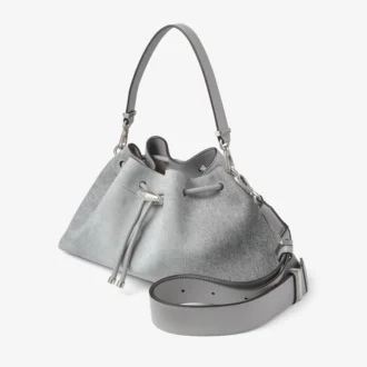 Cinch Medium Dove Suede Denim and Smooth Calf Leather Shoulder Bag