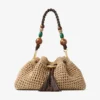 Cinch Medium Natural and Chocolate Crochet Raffia Shoulder Bag with Braided Strap