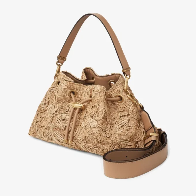 Cinch Medium Natural Flower Woven Raffia Shoulder Bag