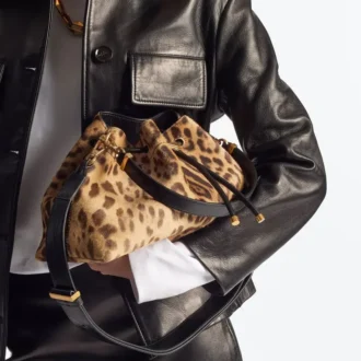 Cinch Medium Natural Leopard Print Pony Shoulder Bag