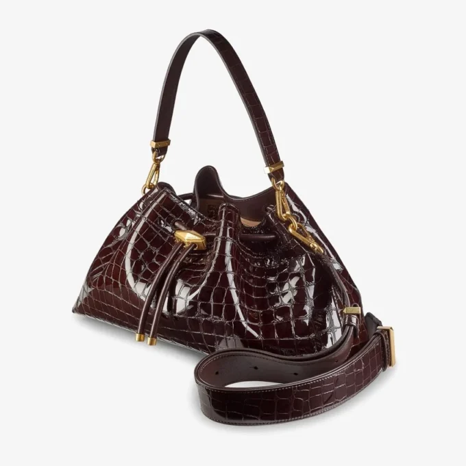 Cinch Medium Sambuco Croc Embossed Leather Shoulder Bag