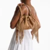 Cinch Medium Toffee Suede Shoulder Bag with Fringes