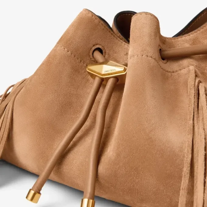 Cinch Medium Toffee Suede Shoulder Bag with Fringes