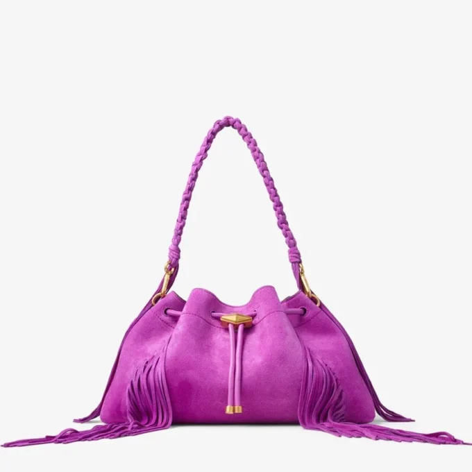 Cinch Medium Violet Orchid Suede Shoulder Bag with Fringes