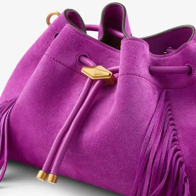 Cinch Medium Violet Orchid Suede Shoulder Bag with Fringes