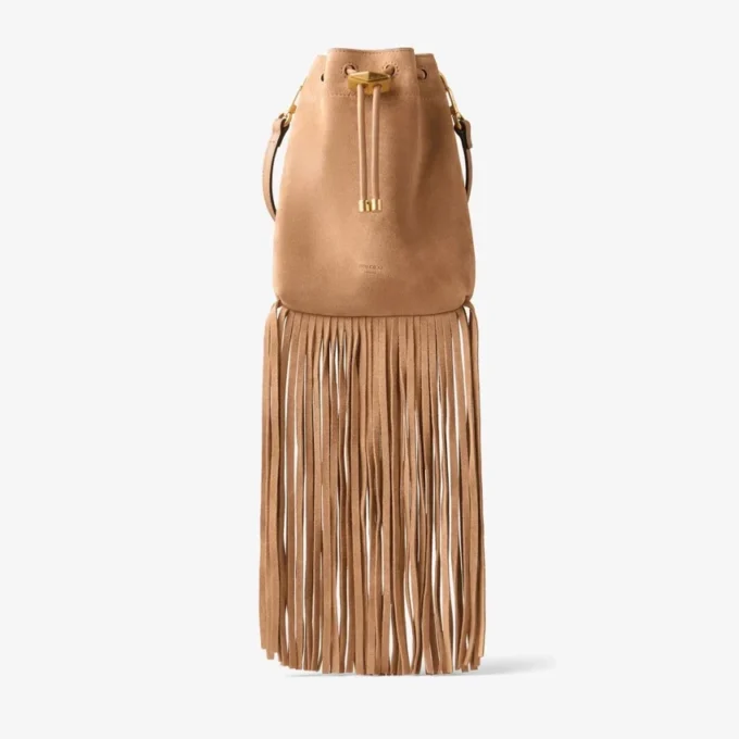 Cinch Mini Toffee Suede Mini Bag with Suede Fringe Tassels