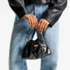 Cinch Small Black Soft Shiny Biker Leather Shoulder Bag