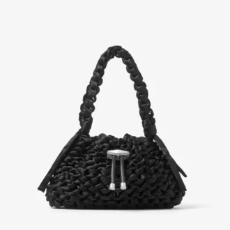 Cinch Small Black Woven Satin Shoulder Bag