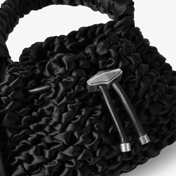 Cinch Small Black Woven Satin Shoulder Bag