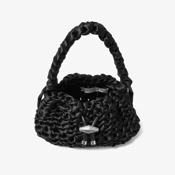 Cinch Small Black Woven Satin Shoulder Bag