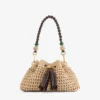 Cinch Small Natural and Chocolate Crochet Raffia Shoulder Bag with Braided Strap