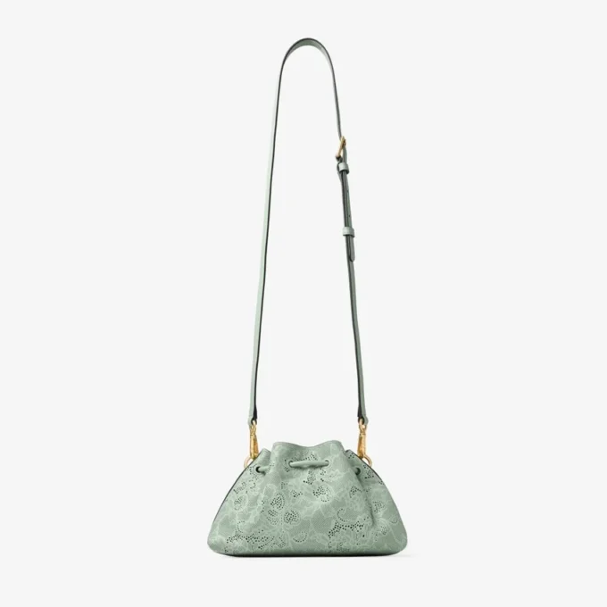Cinch Small Verde Jimmy Choo Perforated Leather Lace Shoulder Bag