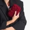 Cloud Ruby Red Satin Clutch Bag with Petal Embroidery