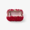 Cloud Ruby Red Satin Clutch Bag with Petal Embroidery