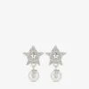 Crystal Star Earrings Silver-Finish Metal Star Earrings with White Resin Pearls and Crystals
