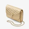 Curve Clutch Shiny Gold Quilted Metallic Leather Clutch with Chain