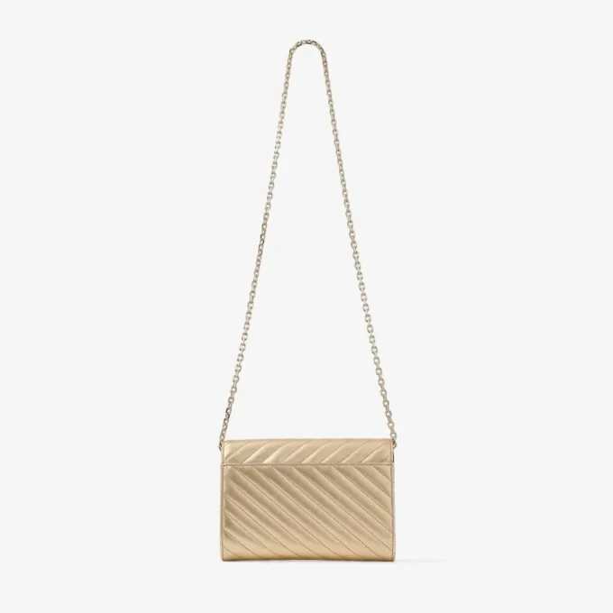 Curve Clutch Shiny Gold Quilted Metallic Leather Clutch with Chain