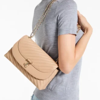 Curve Cross Body Medium Chai Quilted Biker Leather Crossbody Bag
