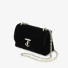 Curve Cross Body Small Black Quilted Velvet Crossbody Bag with Crystal Jc Bar
