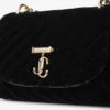 Curve Cross Body Small Black Quilted Velvet Crossbody Bag with Crystal Jc Bar